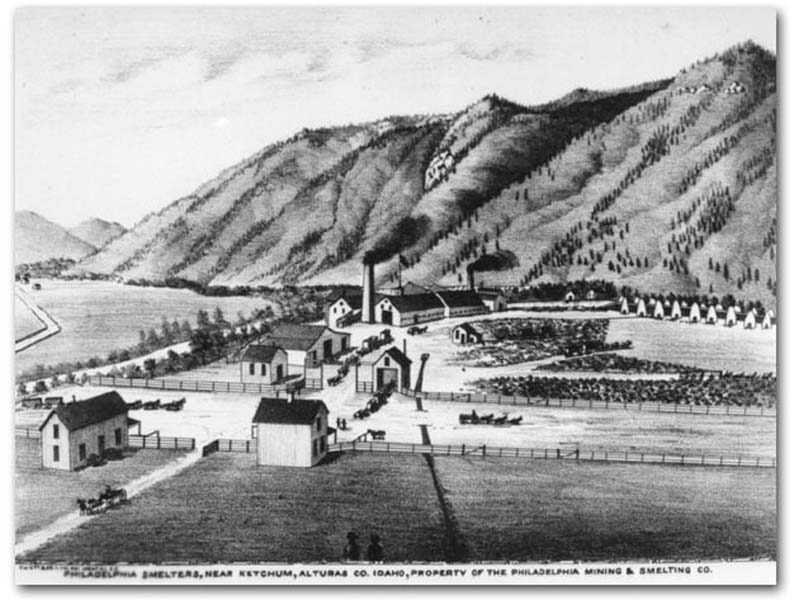 5.-Philadelphia-smelter-at-Ketchum-in-the-early-1880_s.-Note-charcoal-kilns-at-right.-from-wikipedia.