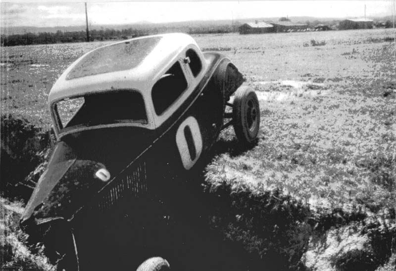Morrie Duller finds the ditch during a race.