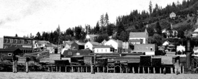 Postcard - View of Harrison, Idaho from Lake Coeur d'Alene - unknown church across from today's Museum
