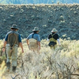 From left, Ru Yokoyama, Mike Okamura, and Reese Ferguison head to water