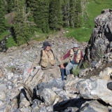 Ron Dearlove and Oliver climbing the trail to Green Lake