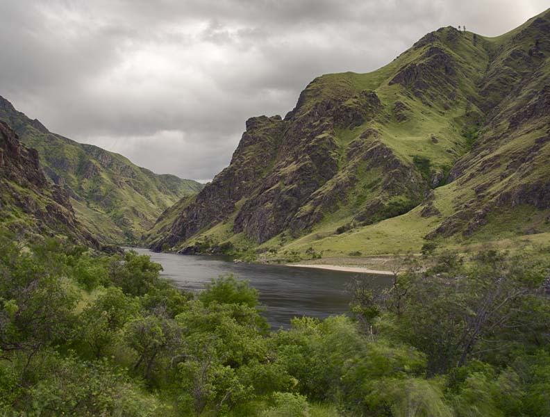 Idaho, North Central, Whitebird, Hells Canyon National Recreation Area. The Snake river winds it's way north through the mid section of Hells Canyon near the Pittsburg landing access area in spring.