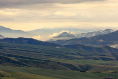 Idaho, North Central, Idaho County, Grangeville, Whitebird. A morning telephoto view of the Whitebird and Salmon River Valley from Whitebird Hill in spring.