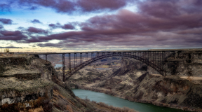 Prine bridge Twin Falls Idaho soans over the Snake River at sunr