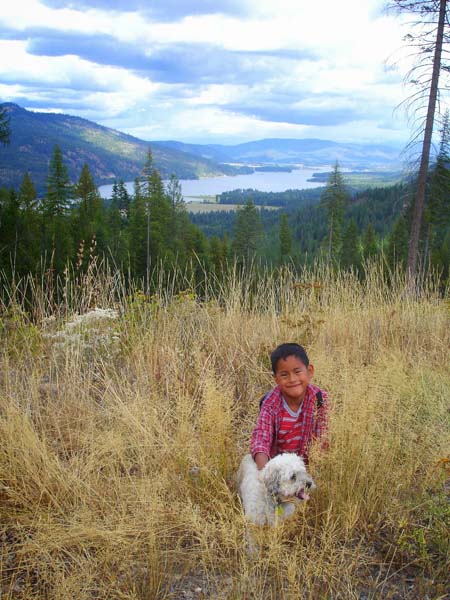 The author's son, Edison, with ill-mannered Barney. By Janice Abel