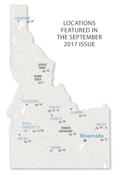 Map of Idaho showing locations of September 2017 stories.