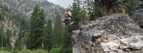 On a rafting trip down the Salmon River, a group indulges in bridge-jumping and has a brush with Laura Bush.